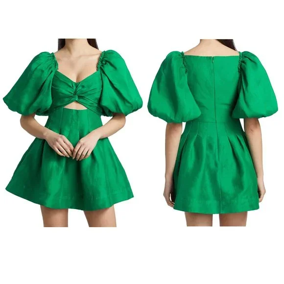 Aje Dusk Knot Puff Sleeve Mini Dress US Size 4 NWT